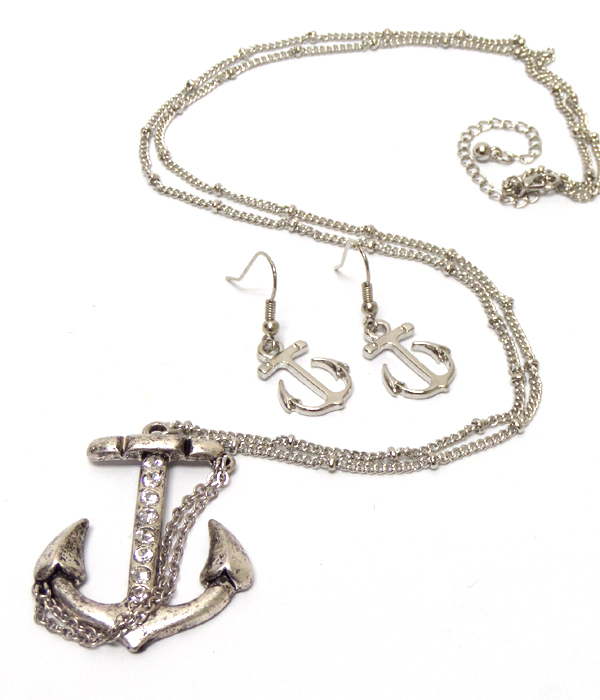 Metal anchor pendant chain necklace set 