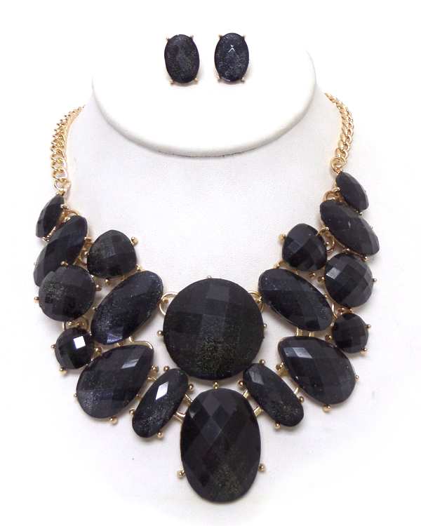 Multi shape facet stone statement necklace set