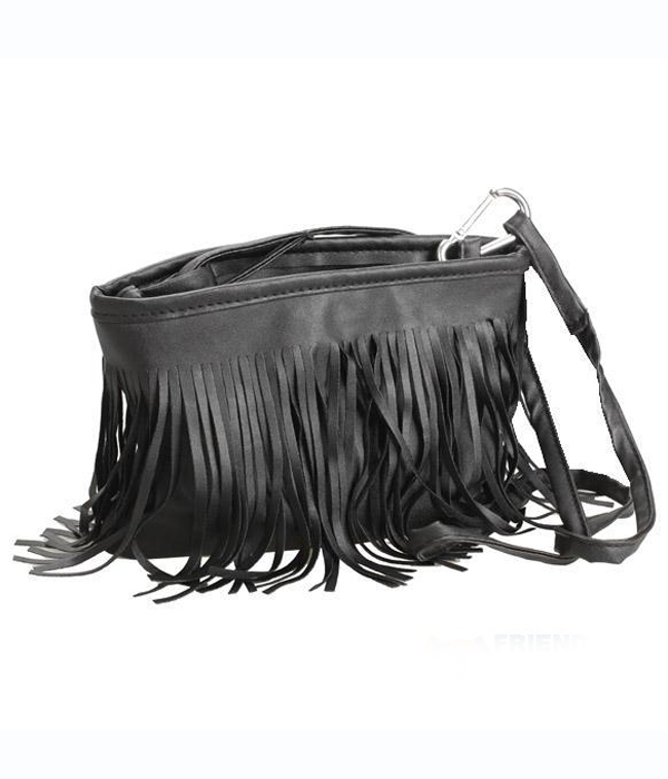 Leather type with loose tassel strands drop messenger bag