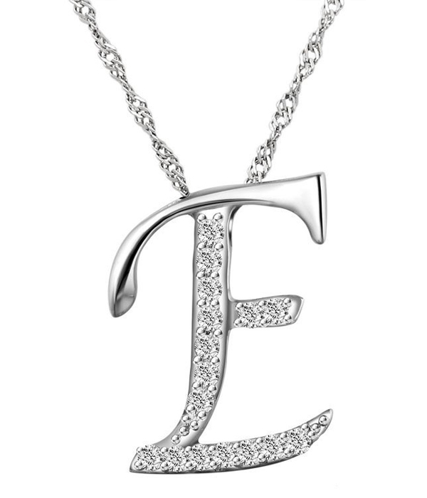 LETTER E INITIAL PENDANT WITH CRYSTALS NECKLACE 