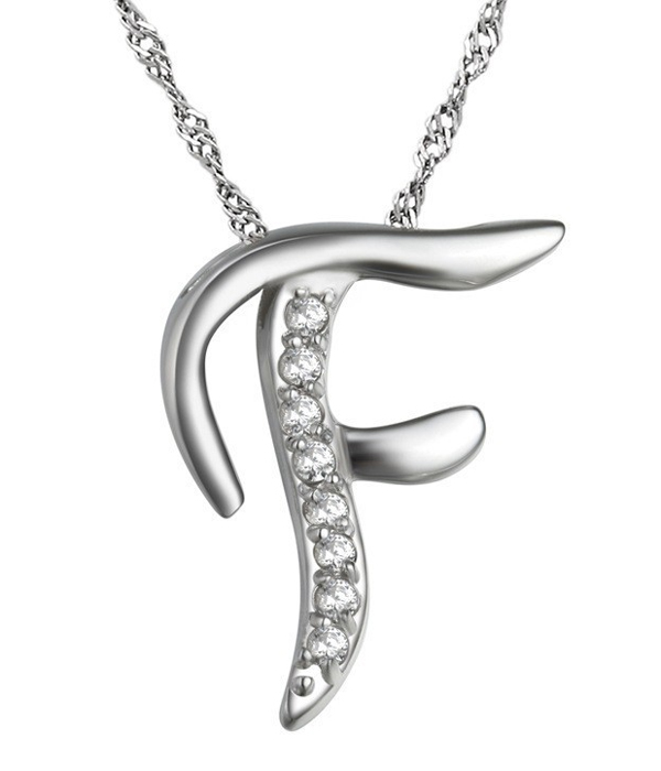 LETTER F INITIAL PENDANT WITH CRYSTALS NECKLACE