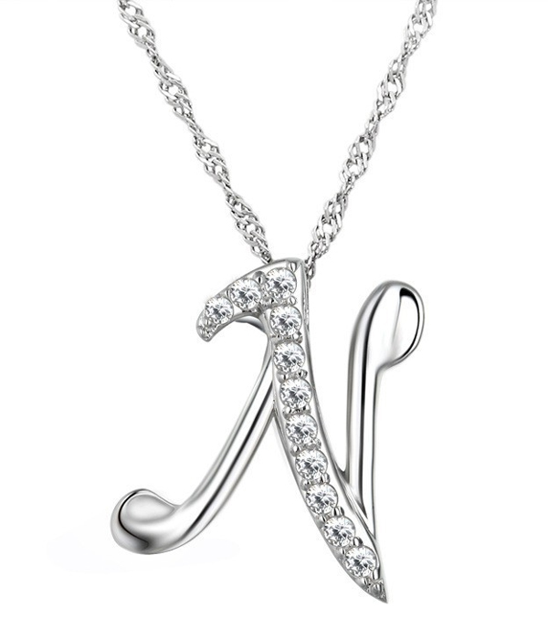 LETTER N INITIAL PENDANT WITH CRYSTALS NECKLACE
