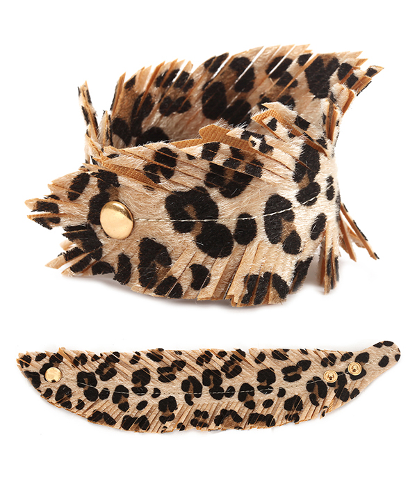 Animal print leatherette fringe bracelet