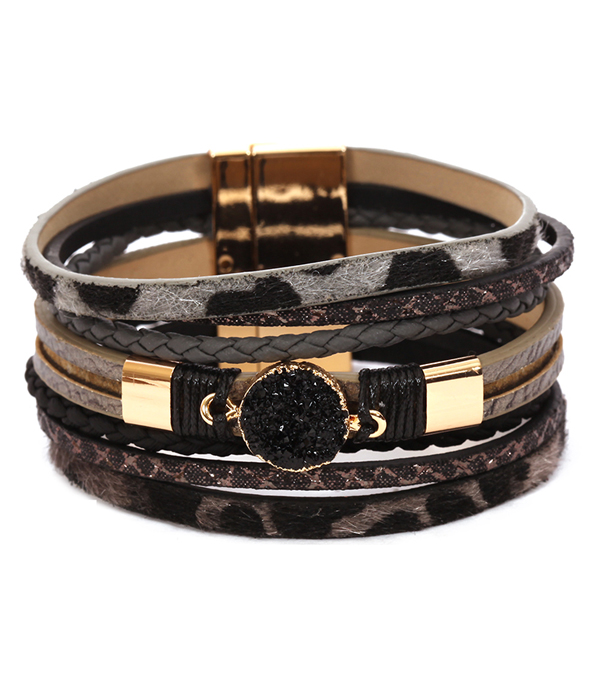 DRUZY AND MULTI LAYER LEATHERETTE MAGNETIC BRACELET