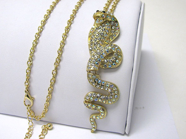 Crystal stud cobra snake long necklace