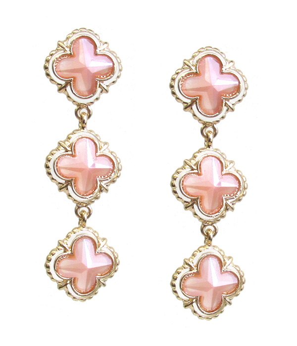 Faux stone triple flower link drop earring