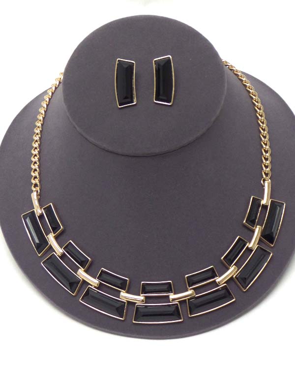 Multi facet acrylci stone link and chain back necklace earring set