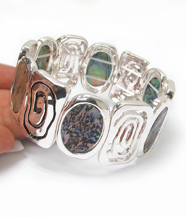 Abalone and textured metal stretch bracelet