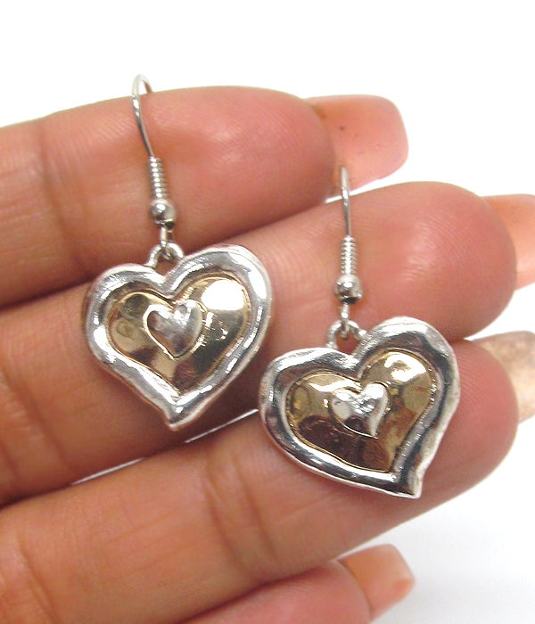 Heart textured metal fish hook earrings 