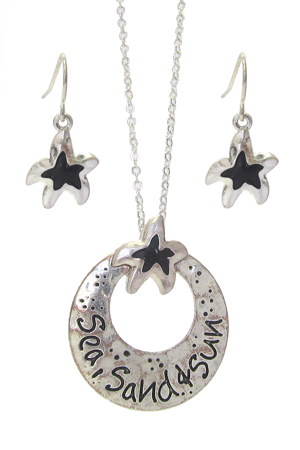 Sealife theme message pendant necklace set - sea sand & sun
