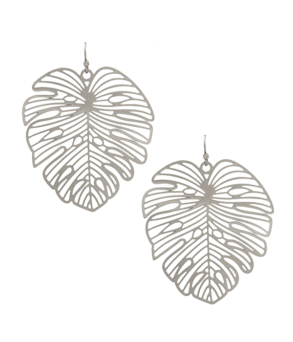 Laser cut metal filigree feather earring