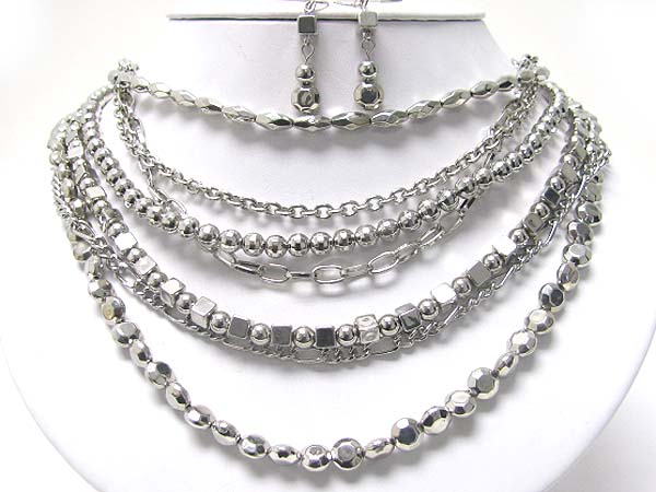 Crystal and multi metal chain necklace earrign set