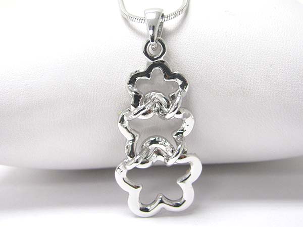Made in korea whitegold plating tri crystal flower interlink necklace