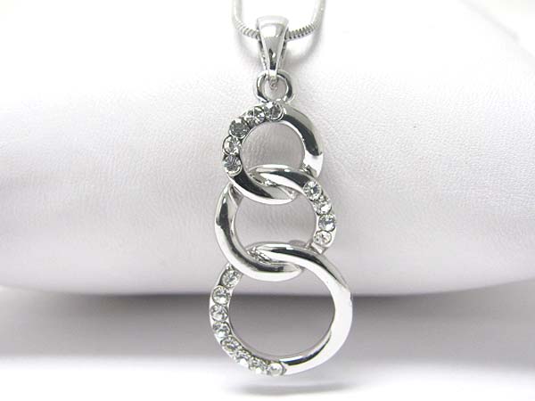 Made in korea whitegold plating tri crystal circle interlink necklace
