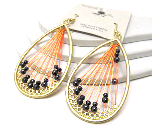 Multi seed beads through thread metal tear drop earring