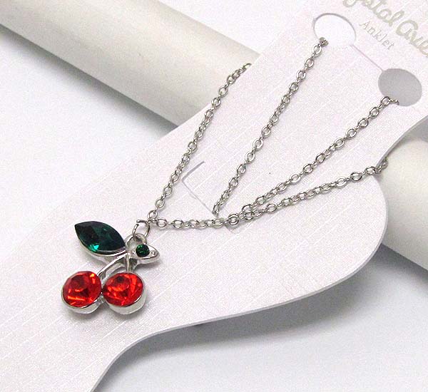 Crystal cherry drop anklet