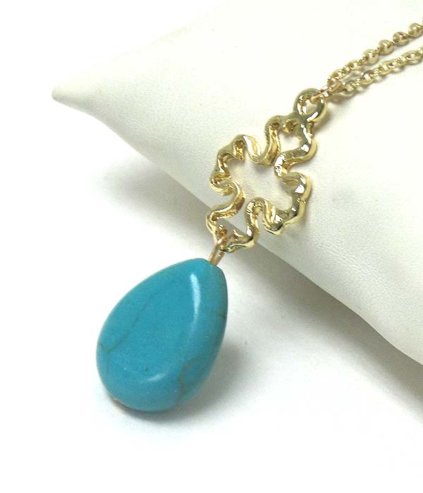 Cross and turquoise teardrop pendant necklace