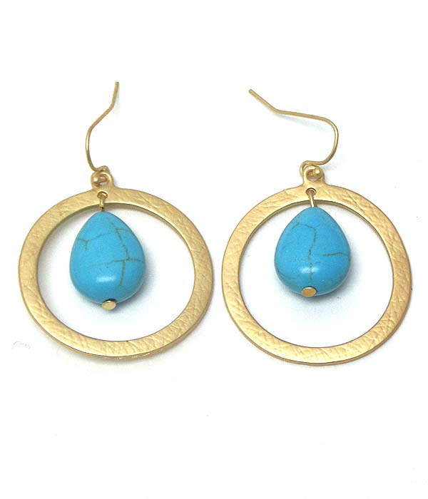 Metal hoop and turquoise drop earring