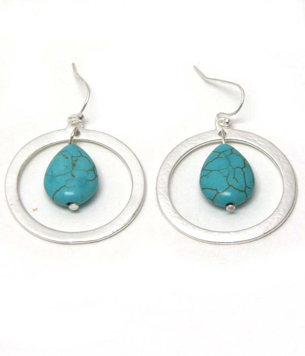 Metal hoop and turquoise drop earring