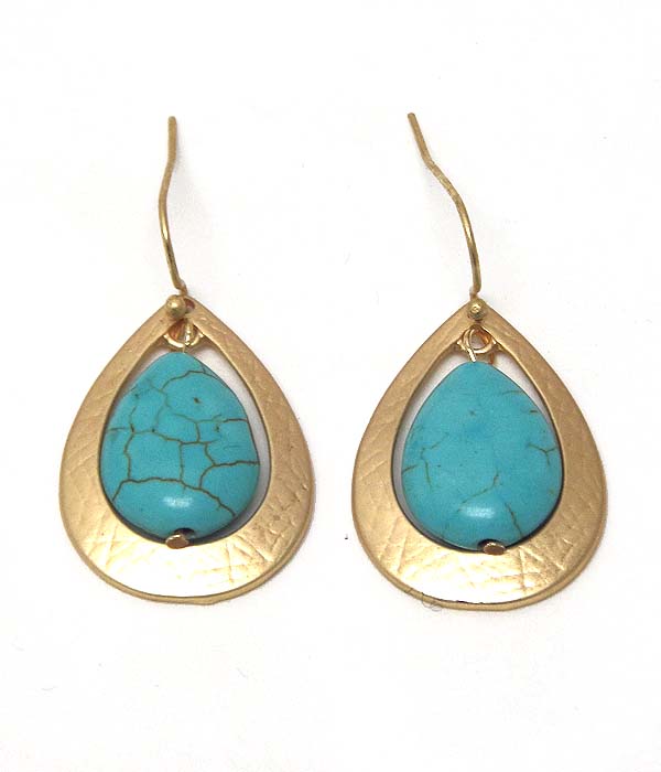 Metal and turquoise teardrop earring