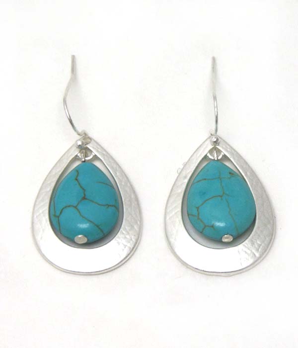 Metal and turquoise teardrop earring