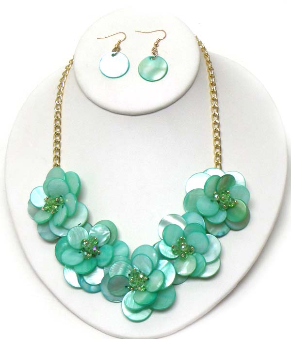 Shell petal multi flower link nekclace earring set
