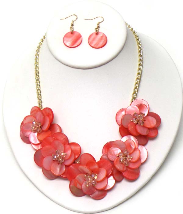 Shell petal multi flower link nekclace earring set