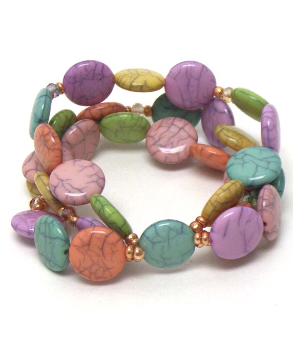 Three layered mixed turquoise stretch bracelet