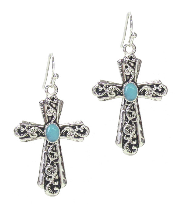 Turquoise center cross earring