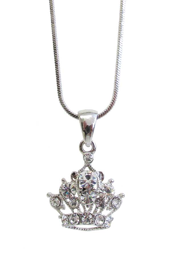 WHITEGOLD PLATING CROWN PENDANT NECKLACE