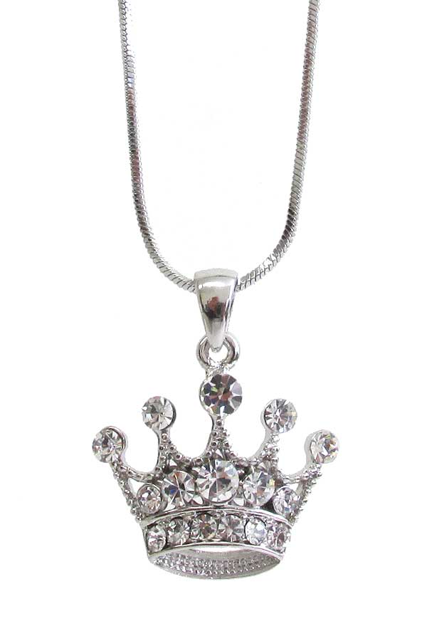 WHITEGOLD PLATING CROWN PENDANT NECKLACE