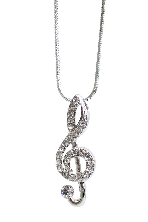 WHITEGOLD PLATING MUSIC NOTE PENDANT NECKLACE - TREBLE CLEF