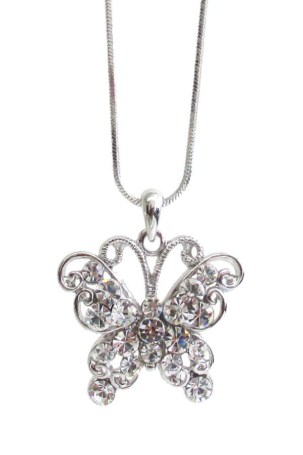 WHITEGOLD PLATING BUTTERFLY PENDANT NECKLACE