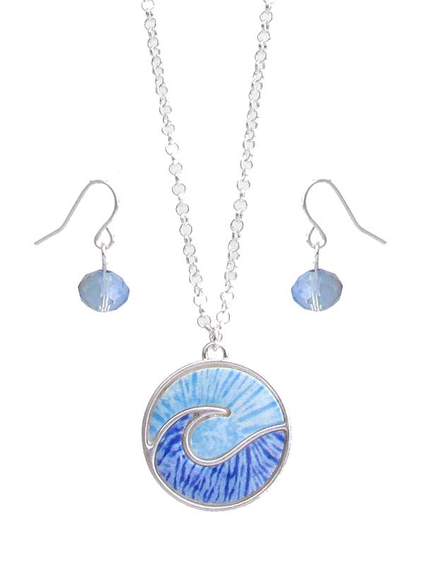 Wave pendant necklace set
