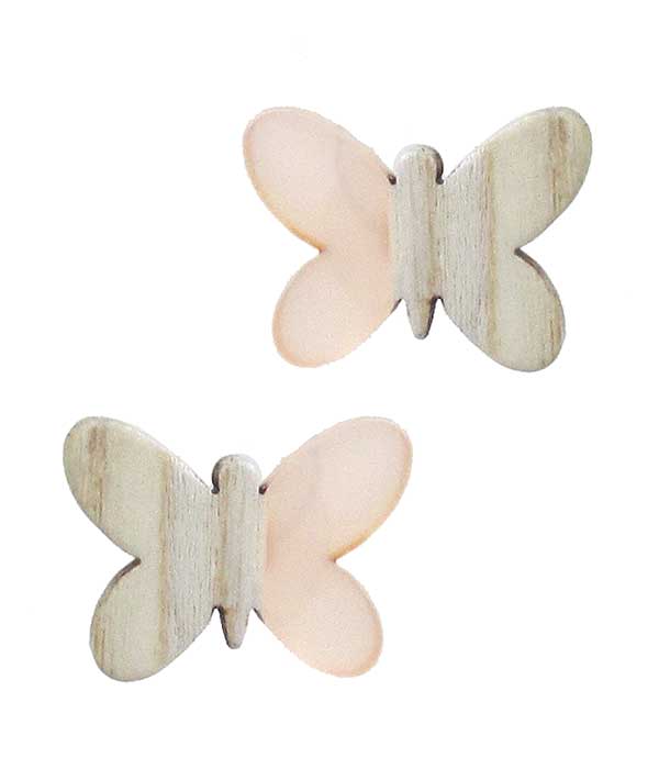 HALF RESIN AND WOOD BUTTERFLY EARRING