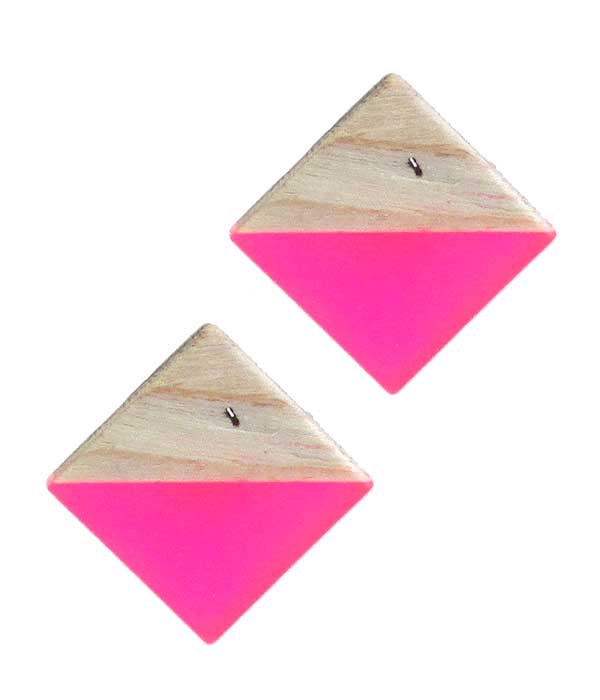 Half resin and wood square earring