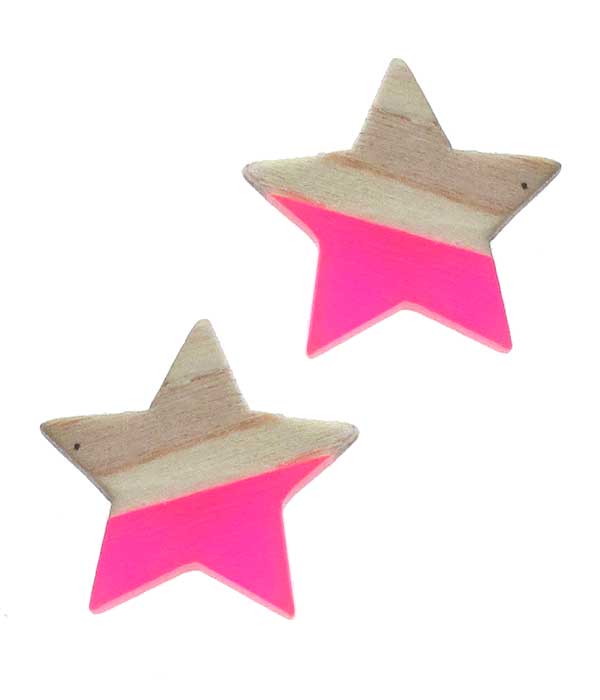 Half resin and wood star earring