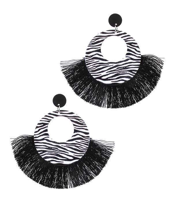 ANIMAL PRINT HOOP AND FAN TASSEL EARRING