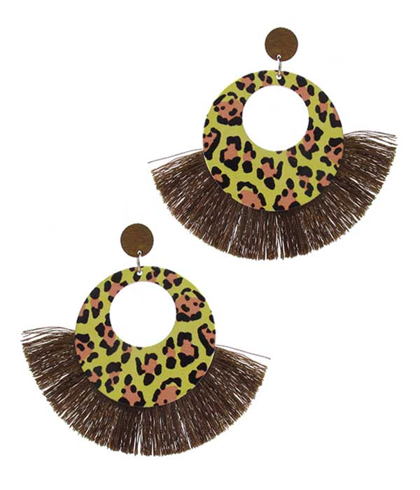 ANIMAL PRINT HOOP AND FAN TASSEL EARRING