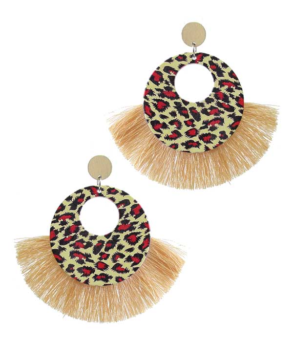 ANIMAL PRINT HOOP AND FAN TASSEL EARRING