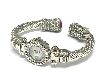 Yurman style cable bangle fashion watch - crystal end 