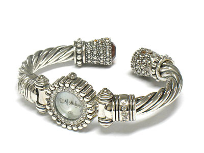 Yurman style cable bangle fashion watch - crystal end 