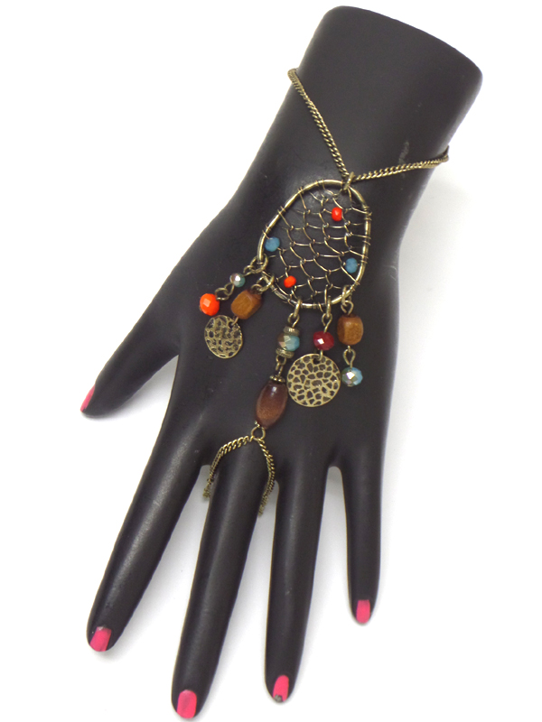 BOHO STYLE DREAM CATCHER DANGLE SLAVE RING AND BRACELET SET