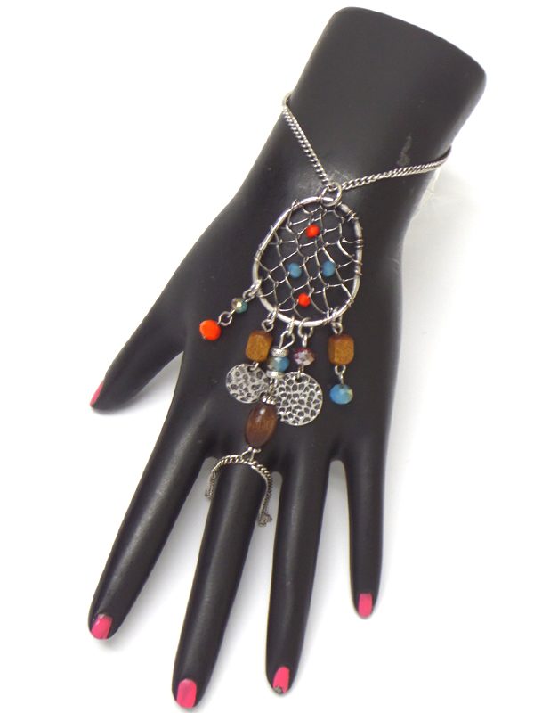 BOHO STYLE DREAM CATCHER DANGLE SLAVE RING AND BRACELET SET