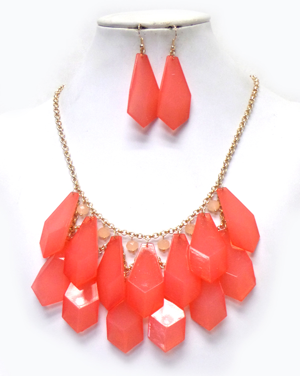 Multi facet stone drop necklace set
