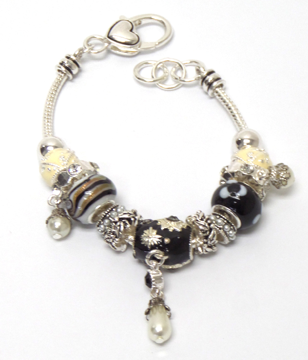 Murano glass and metal ring mix link pandora style bracelet