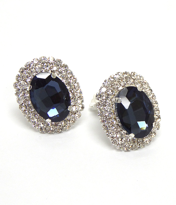 Rhinestone and oval glass clip on earring