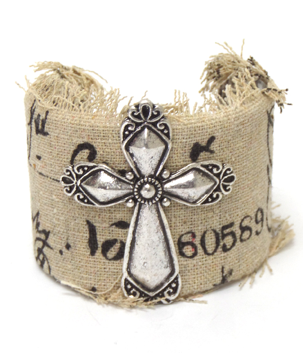 Vintage cross cloth wrapped cuff bracelet