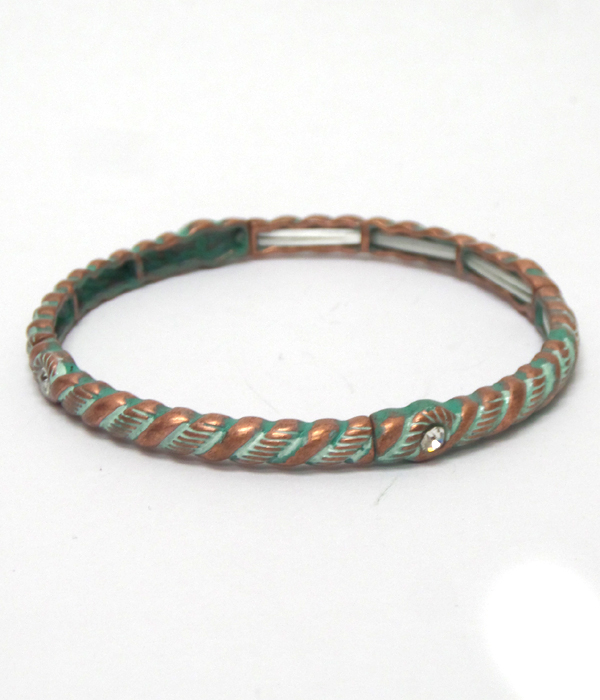 Patina metal textured with crystals bracelet 