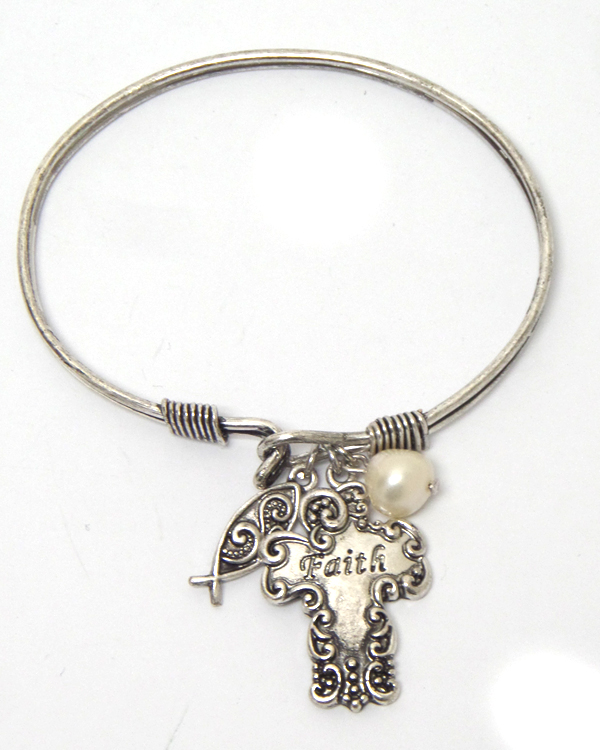 Faith cross charm bangle bracelet